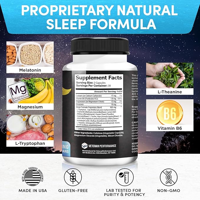 Combat ZZZ Natural Sleep + Relaxation Aids for Adults – Sleep Supplement with Melatonin L-Theanine Vitamin B6 GABA Magnesium Sleep Aid (60 Pills) (60 Count (Pack of 1))