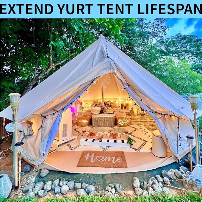 DANCHEL OUTDOOR 4 Season Waterproof Rain Fly Tarp for Yurt Tent, Portable Glamping Tent Cover Protector Awning Canopy for B5 Bell Tent Stove Jack Camping Accessories Beige(9.8/13/16.4/20ft)