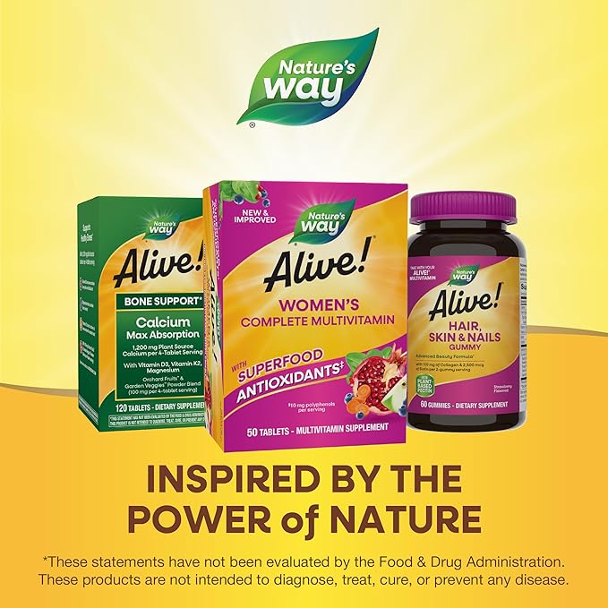Nature's Way Alive! Women’s Complete Multivitamin, Supports Energy Metabolism and Hair, Skin & Nails*, Superfood Antioxidants(1), B-Vitamins, 50 Tablets (Packaging May Vary)