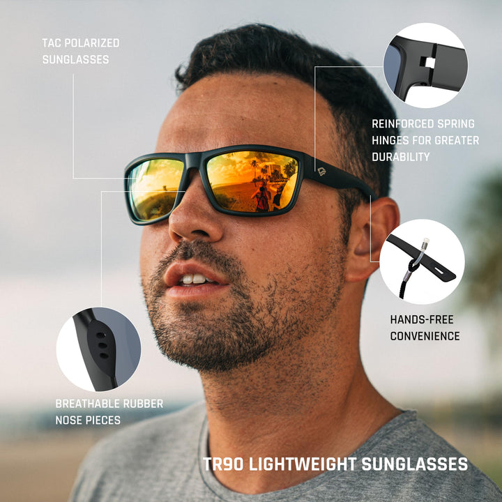 TOREGE Polarized Mirrored Sunglasses Women Trendy UV Protection for Sports Floating Running Fishing (Matte Black Frame & Sunset Orange Mirrored Lens)
