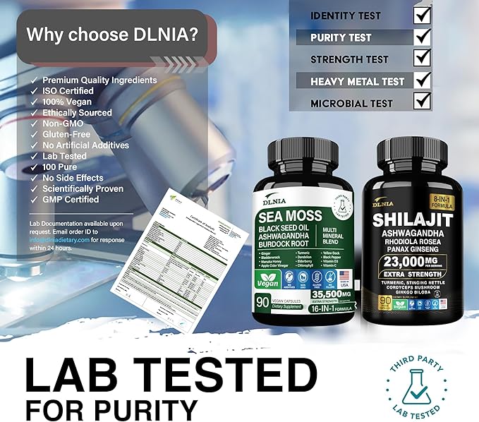 Shilajit 9000mg, Sea Moss 17500mg, Ginger & Black Seed Oil 4000mg, Ashwagandha 5000mg, Rhodiola Rosea, 1000mg Panax Ginseng 1500mg, All in 1 Supplement - Sea Moss & Shilajit Vitality Bundle