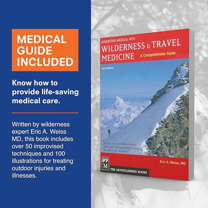 Adventure Medical Kits Mountain Series Medical Kit - Hiker - Emergency Medical First Aid Kit - for 2 People for 2 Days - Comes with a Trauma Pad, Medicine, Guide Book & More - Sunset