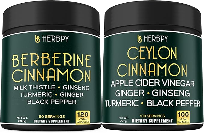 Bundle 7in1 16100mg Berberine HCl & 6in1 7550mg Premium Ceylon Cinnamon Supplements - Support Daily Activities, Body Balance, Immune & Digestion