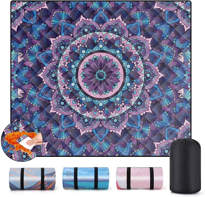 Picnic Blankets Oversized 80x80 Beach Blanket Waterproof Sandproof Foldable Large Outdoor Grass Mat Travel Camping Essentials RV Road Trip Accessories Vacation Gear Gifts for Couple Women Mom