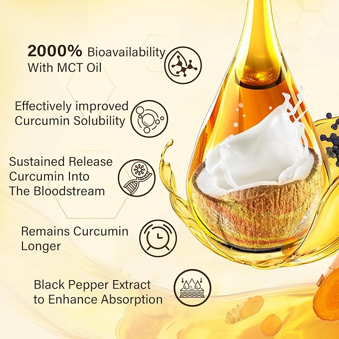 Turmeric Curcumin Gummies for Adults, with Medium Chain Triglycerides (MCT) Oil, Black Pepper Extract, Ultra Absorption, Sugar Free, 120 Gummies, 60 Servings