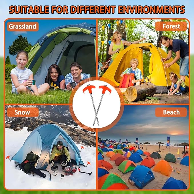 8 Pack 8" Screw in Tent Stakes Heavy Duty Ground Anchors, Tent Pegs Metal Tent Spikes Camping Tent Stakes with Hex Head Driver & Nail Extractor for Outdoor, Camping, Canopy, Gardening, Beach