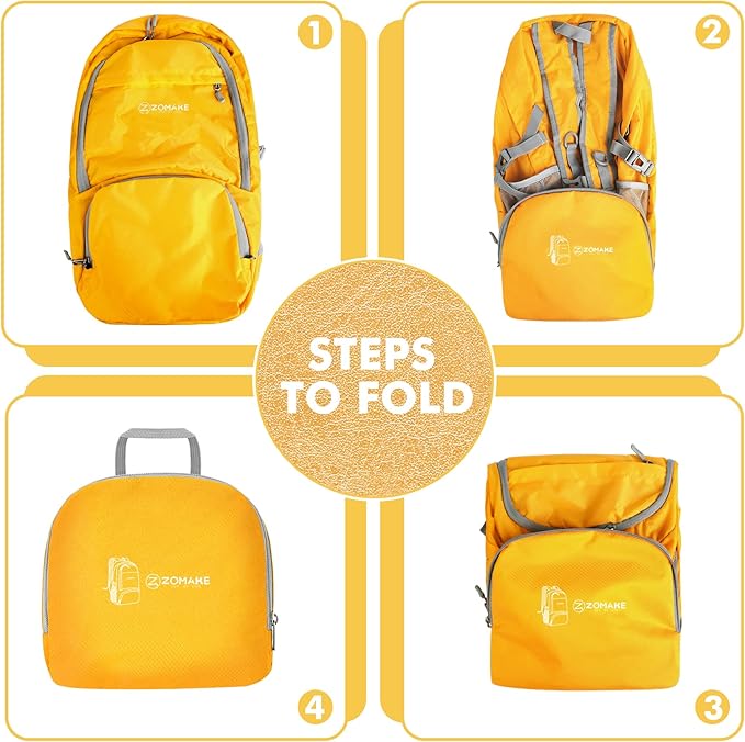 ZOMAKE Lightweight Packable Backpack 30L, Foldable Hiking Backpacks Water Resistant Compact Folding Daypack for Travel(Yellow)