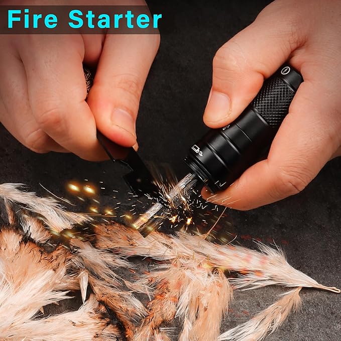 All-in-1 Multitool kits, Camping Survival Multi tool Flashlight+Fire Starter+Whistle+Compass+Window Breaker 9 In 1 EDC Gadgets for campers, Hiker, Surviver and Great Gifts for Men