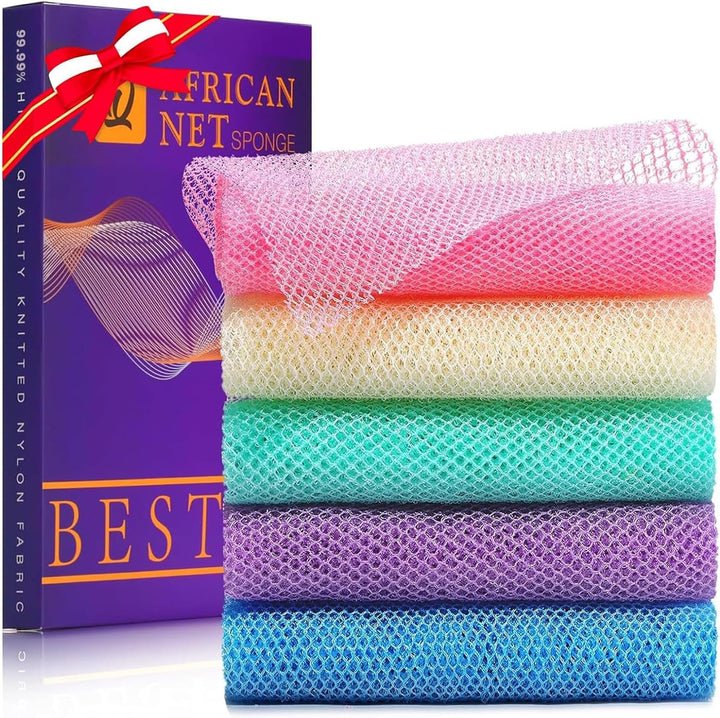 3-Piece African Net Bath Sponge Set | Exfoliating Body Scrubber | Blue