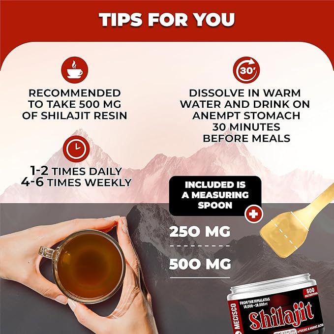 Shilajit Supplement - Shilajit Pure Himalayan Organic with Natural Fulvic, Humic Acid & 85+ Trace Minerals - Energy Production, Immune System, Brain Health & Overall Well-Being - 20G for 40 Servings