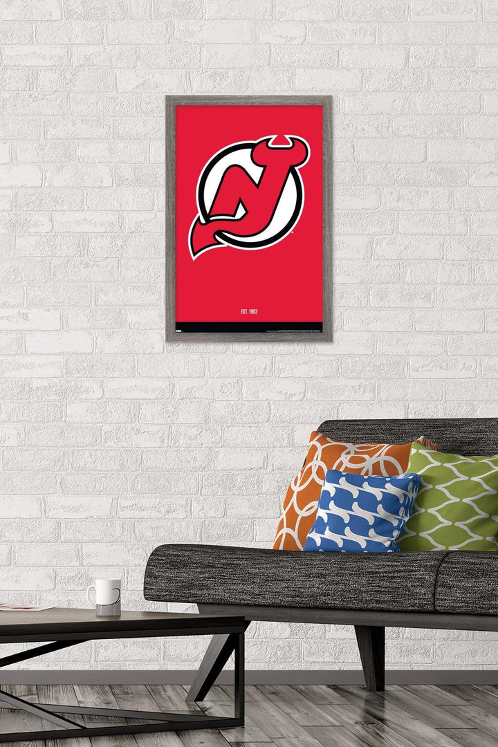 Trends International NHL New Jersey Devils - Logo 21 Wall Poster, 14.725" x 22.375", Barnwood Framed Version
