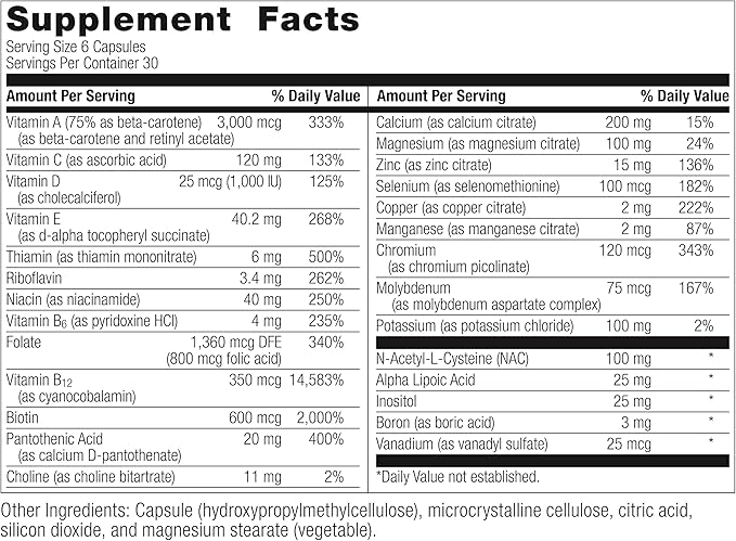 Bariatric Advantage Multi Formula without Iron, High Potency Daily Multivitamin for Bariatric Surgery Patients with 22 Essential Vitamins and Nutrients - 180 Capsules