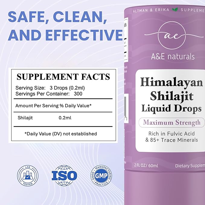 Altman & Erika’s A&E Naturals - Himalayan Shilajit Resin Mineral Drops | Natural, Organic |Detox, Cleanse, Immune Support, Brain Booster, and Energy | Fulvic Acid and Trace Minerals | 2 FL OZ