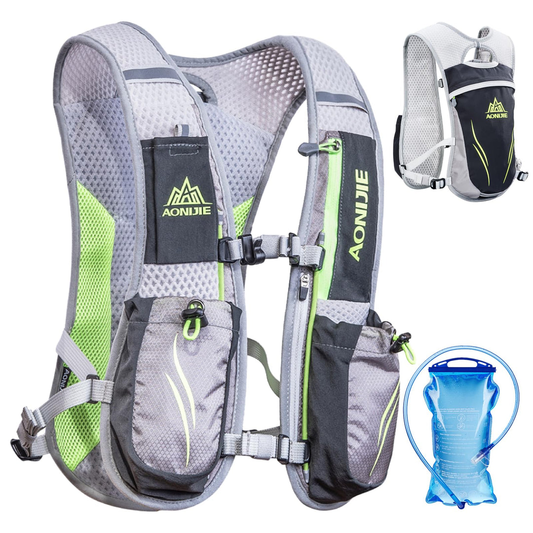 TRIWONDER Hydration Pack Backpack 5/5.5L Hydration Running Vest for Cycling, Running, Marathoner, Hiking (02 Black&Grey 5.5L - with 1.5L Water Bladder, One Size)