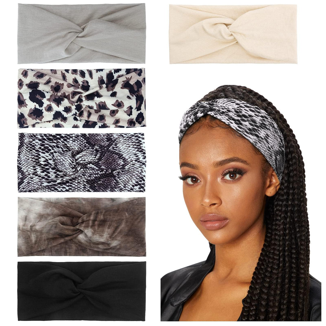 Huachi Turban Headbands For Women Twisted Headwraps Wide Teen Girls Yoga Workout Hair Accessories, 6 Pack