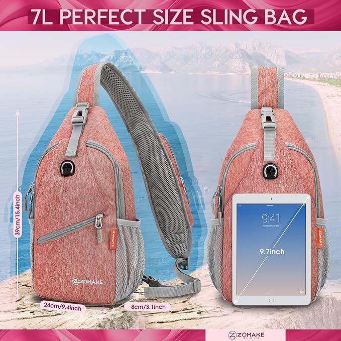 ZOMAKE Small Sling Bag, Travel Sling Backpack, Waterproof Hiking Cycling Crossbody pack for Men Women(Orange)