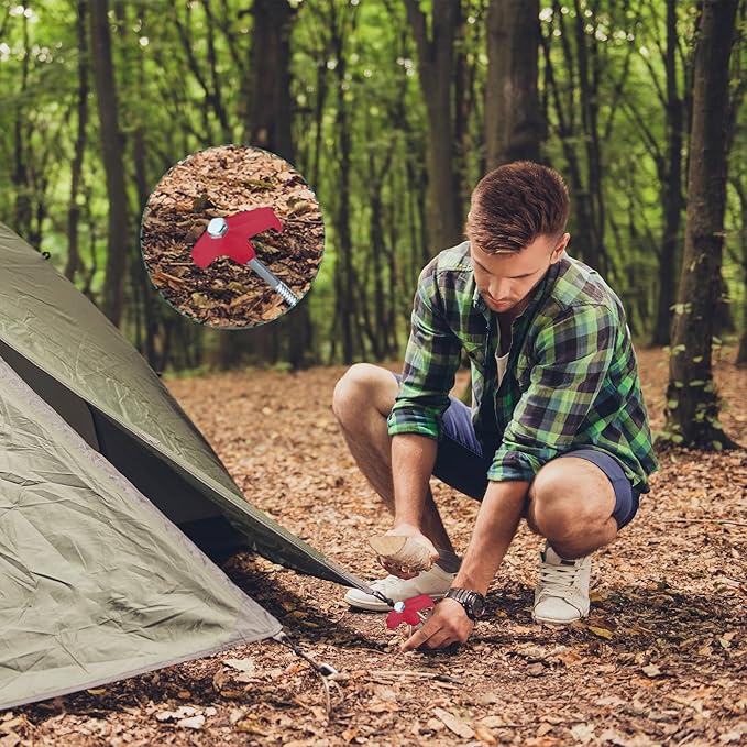 Hicarer 12 Inch Tent Stakes Screw in Camping Stakes Heavy Duty Metal Stake Ground Anchor Peg Threaded Tent Spikes with Hex Head Driver for Camping Garden Inflatable