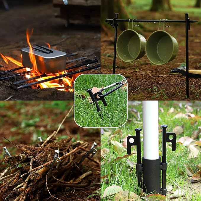 4 Pack Tent Stakes Heavy Duty Metal Tent Pegs for Camping Steel Tent Stakes 8 inch Unbreakable and Inflexible Black