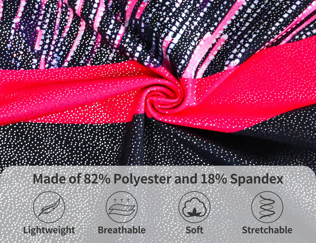 Domusgo Leotard for Girls Gymnastics Size 5-6 Years Old Black Pink Lines Tumbling Biketard