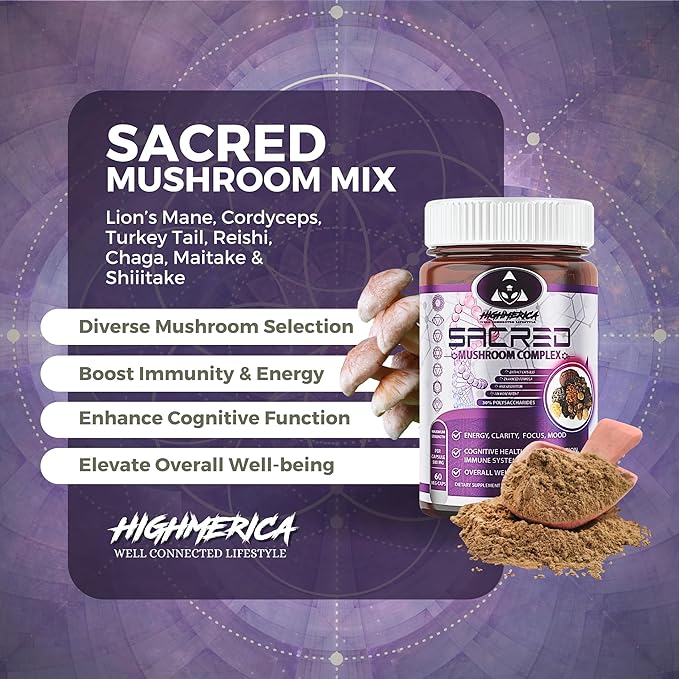 7 Sacred Mushroom Complex - Lion's Mane, Cordyceps, Reishi, Turkey Tail, Chaga, Maitake & Shiitake - Nootropic for Brain and Cognitive Support - Energy & Immunity