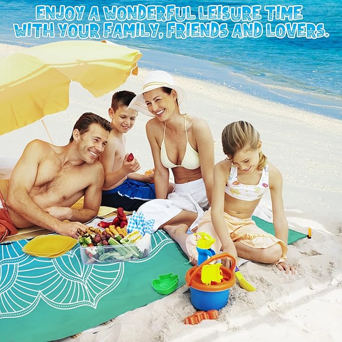 Beach Blanket Waterproof Sandproof 1-7 Adult Oversized 78 '' × 81 '' Lightweight Durable Compact Sand Free Beach Mat for Travel Camping Hiking Picnic Blanket Extra Large