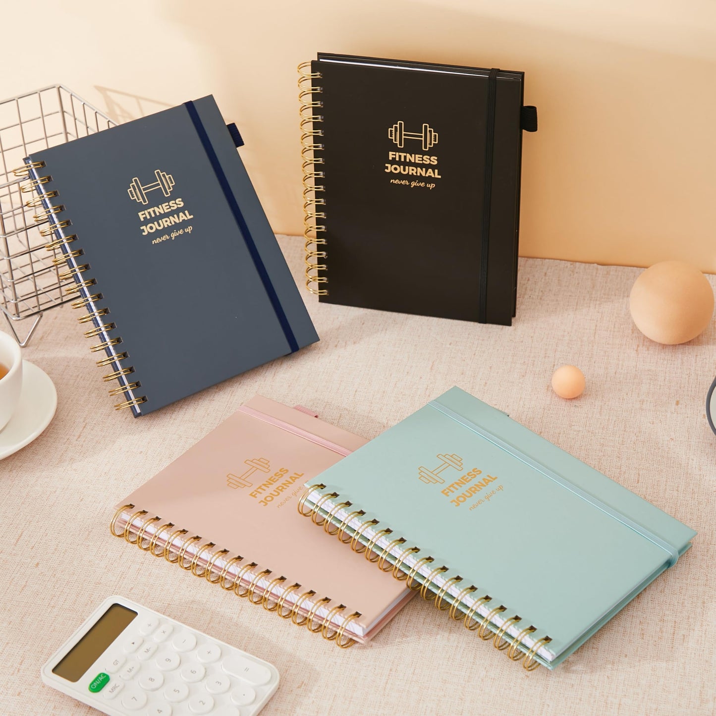 Fitness Journal for Women and Men, 8.8" x 6.6", Workout Log Sprial Book Planner for Tracking Progress and Achieving Your Wellness Goals, Pink