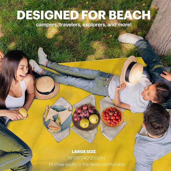 Beach Blanket Sandproof Waterproof, Beach Essentials Extra Large Beach Mat, 79" X 55" Oversized Durable Outdoor Picnic Mat Storage Bag for 1-4 Adults, Beach Accessories for Travel, Camping, Hiking