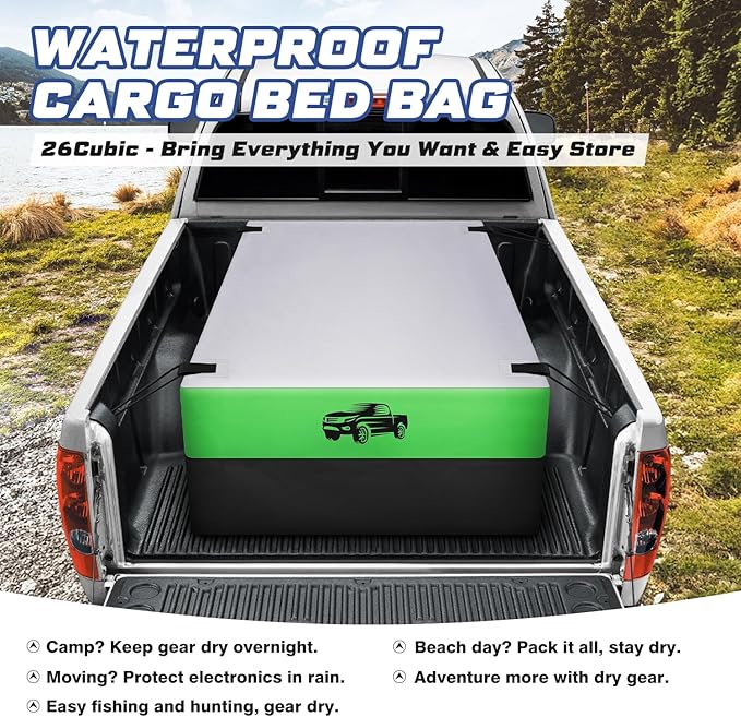2025 Upgraded Truck Bed Cargo Bag- 26 Cubic (51''x40''x22''),100% Waterproof Pickup Bed Storage Fits Any Truck Size with 4 Stretch Cords, 1680D Heavy Duty PVC Fabric Cargo Bag
