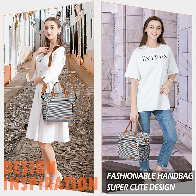TuErCao Lunch Bag Women Insulated Lunch Box for Work Leakproof Soft Cooler for Picnic Travel Road Trips, Loncheras para Mujer Adult, Stripes