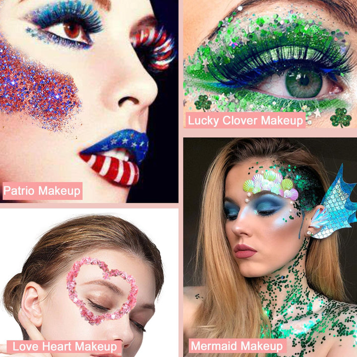 Boko 50ML Body Glitter Gel, Red White Blue Chunky Glitter for Face Hair Body Pride Makeup, Patriotic Glitter for Independence Day Mardi Gras Flag Party Rave Accessories