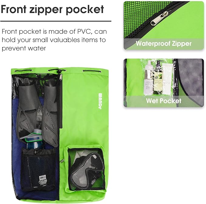 WANDF Swim Bag Mesh Drawstring Backpack with Wet Pocket for Swimming, Gym, and Workout Gear