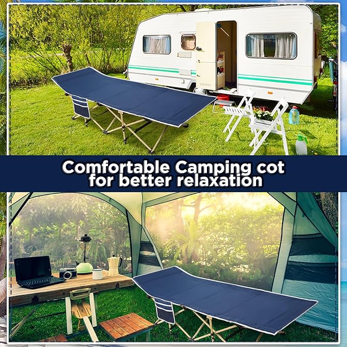 Wenqik 2 Pack 450lbs Max Load Camping Cot for Adults with Carry Bag Portable Folding Outdoor Sleeping Cot Heavy Duty Bed for Traveling Camp Military Office Nap Beach Home Lounging