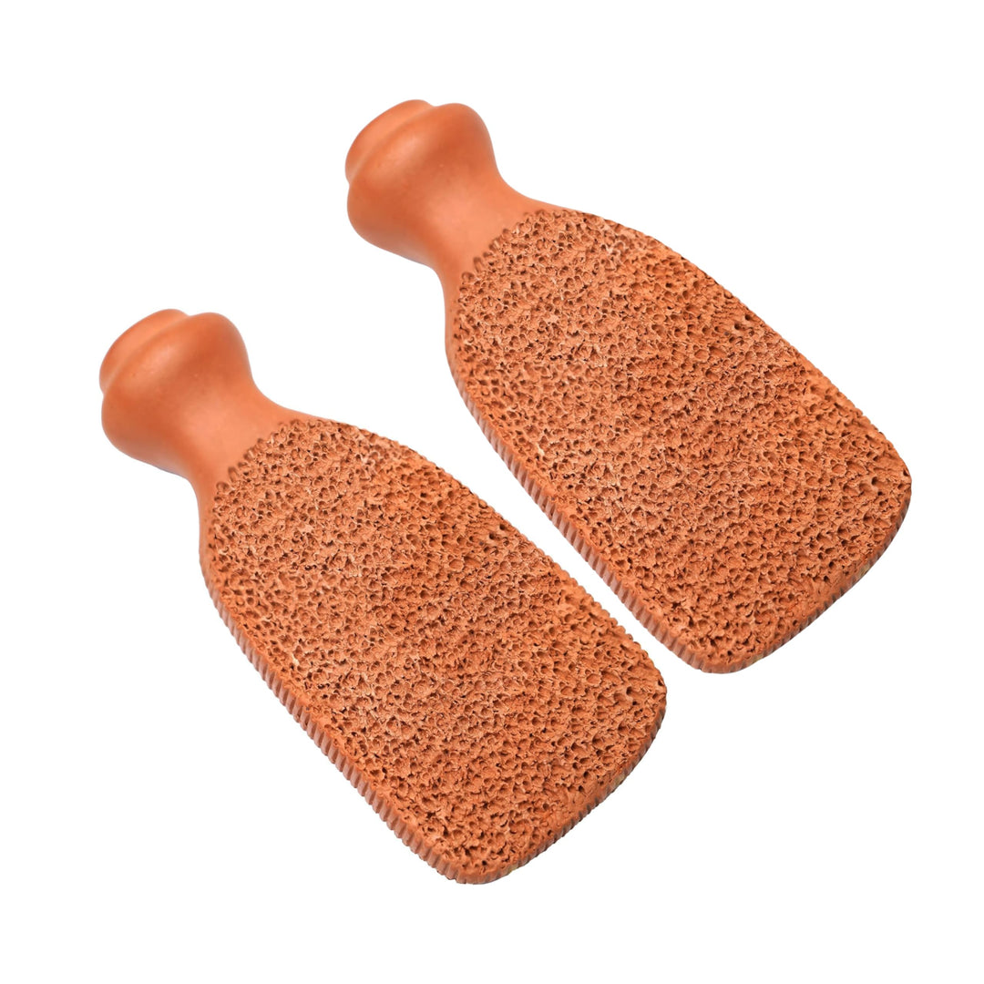 QUBA LINEN Pumice Stone for Feet - 2-Sided Terra Cotta Foot Scrubber, Professional Exfoliating Clay Stone for Feet Hands Body Care - Pumice Stone for Feet Callus Remover, Brown (Pack of 2)