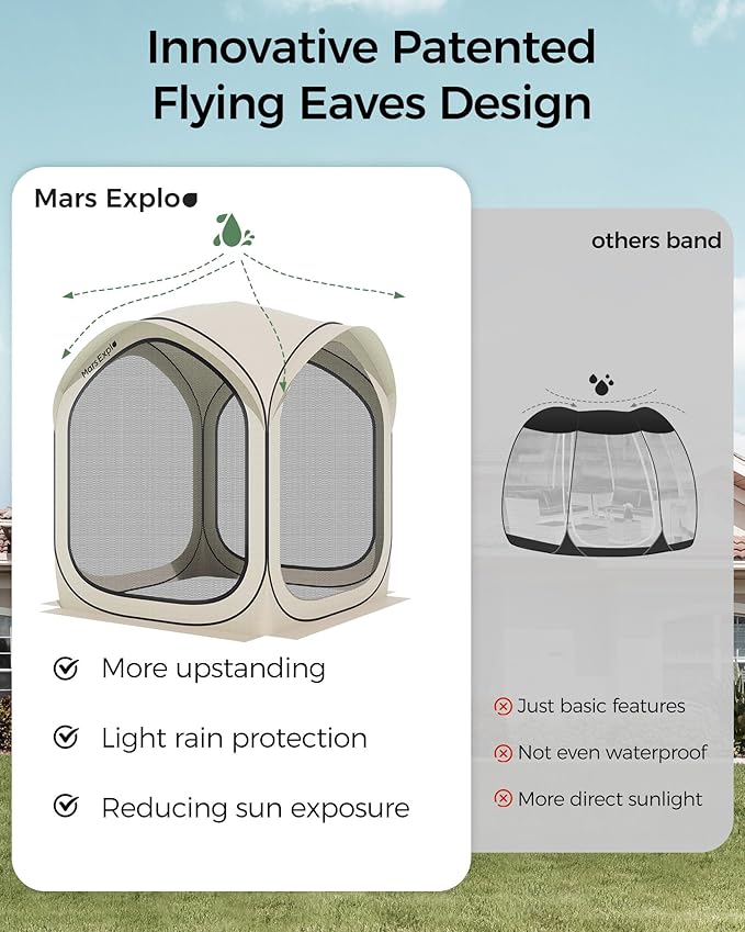 6x6FT Pop-Up Screen House Tent, Instant Portable Screen Room Canopy with Mesh Doors and Carry Bag for Patio, Backyard, Deck, Camping, and Outdoor Activities,(Oatmeal)