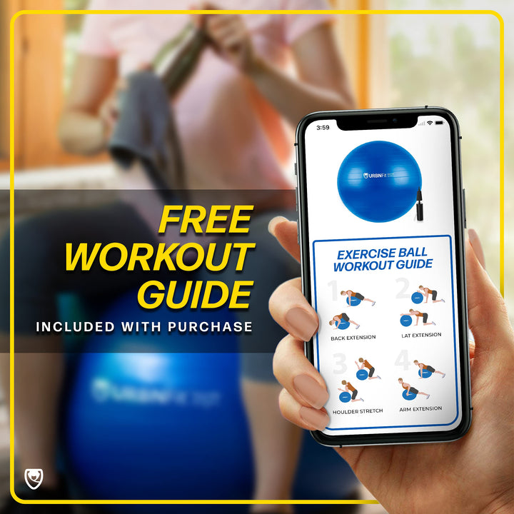 URBNFit Exercise Ball - Yoga Ball in Multiple Sizes for Yoga, Pilates, Pregnancy, Stability - Anti-Burst Swiss Balance Ball w/Quick Pump – Office Ball Chair for Home and Gym – 26 Inch - Blue