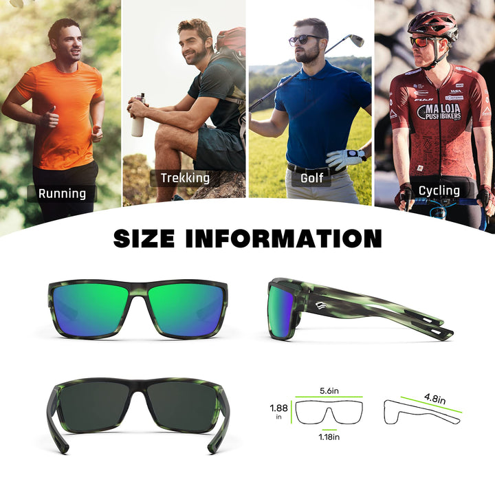 TOREGE Polarized Sunglasses Womens and Men, Oversized Designer Sunglasses UV Protection for Baseball Golf Fishing Boating Vacation Honeymoon TR26 (Matte Wetland Camouflage & Tsavorite-Green)