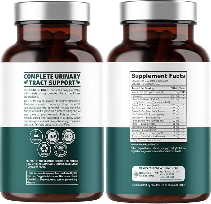 Number One Nutrition N1N Premium Uric Acid Support and Men's Multivitamins, All Natural Supplements to Support Energy Levels, Prostate Health and Urinary Tract Functions, 2 Pack Bundle