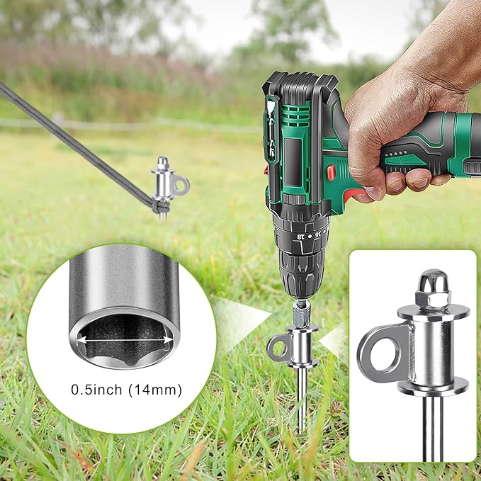 4 Pack Tent Stakes, 16 Inch Heavy Duty Ground Anchors, Full Welding, Easy to Screw in and Reusable, for Camping Tents, Trampolines, Sheds, Swing Sets, Securing Animals