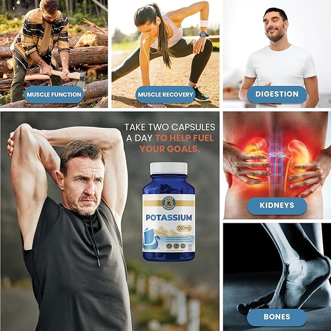 Potassium Citrate Capsules – High-Potency 500mg Potassium Per Serving | Supports Muscle Function, Electrolyte Balance & Heart Health | Vegan, Non-GMO, 120 Capsules