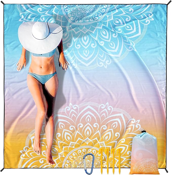 AISPARKY Beach Blanket Waterproof Sandproof, Oversized Large Beach Mat 79" X 83"/120"x108" for 1-8 Adults, Quick Drying&Compact&Lightweight, Picnic Mat Vacation Essentials for Beach Camping Travel