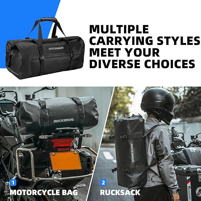 ROCKBROS Waterproof Duffel Bag 20-60L Motorcycle Travel Dry Duffel Bag for Motorcycling Boating Kayaking Camping Fishing Outdoor Adventure for Men Women