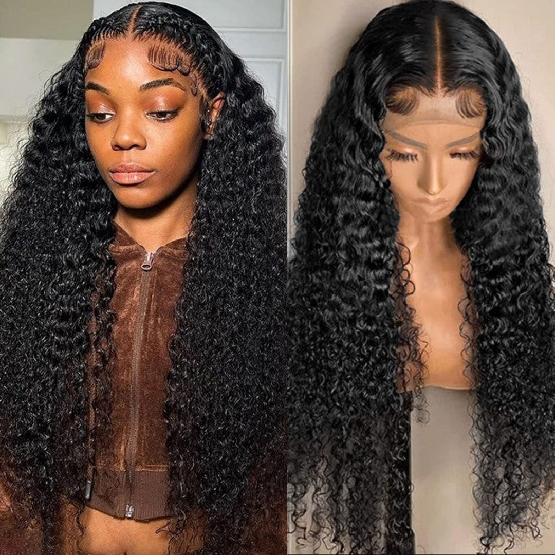 Absfwiw 26Inch Deep Wave Lace Front Wigs Human Hair-13X4 Hd Transparent Deep Wave Frontal Wigs Glueless Curly Wigs For Women 180