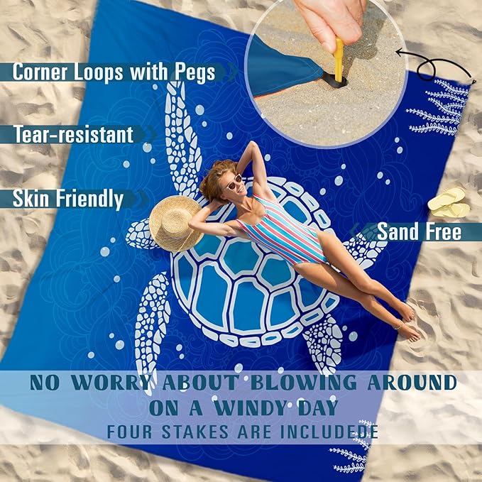 Beach Blanket 78''×81'' 1-5 Adults Oversized,Compact Lightweight Durable Beach Mat for Travel Camping Hiking Picnic Blanket