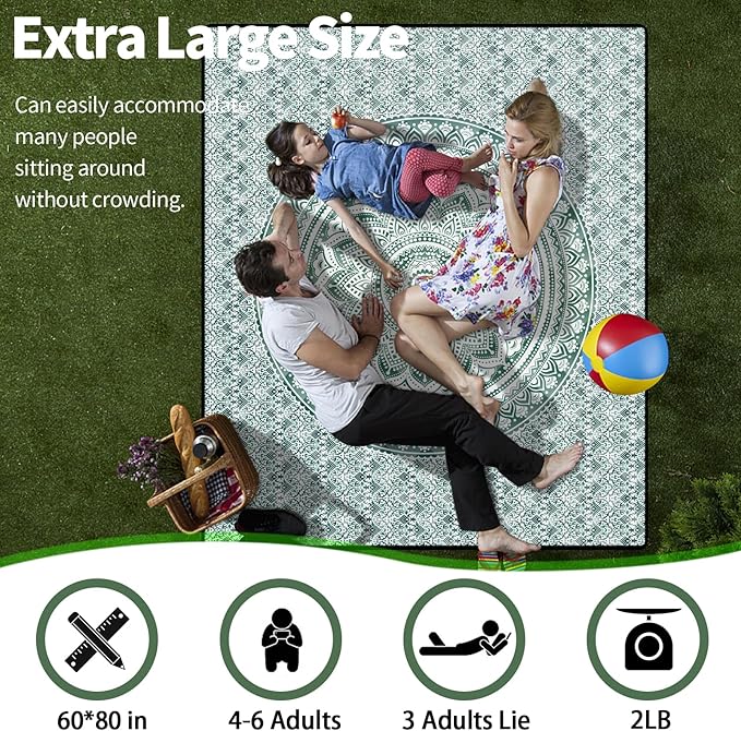 60x80 Picnic Blankets Waterproof Sandless Folding Outdoors Camp Excersise Rug Huge Boho Floor Gym Meditation Mat Yard Blanket Giant Pet Camping Items Beach Trips Garden Necessities Gift Ideas