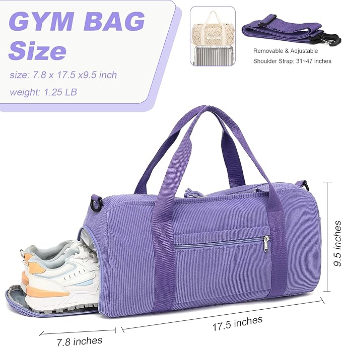 Duffle Bag for Gym Sports Women Girls Workout Travel Bag Weekender with Shoe Compartment and Wet Pocket