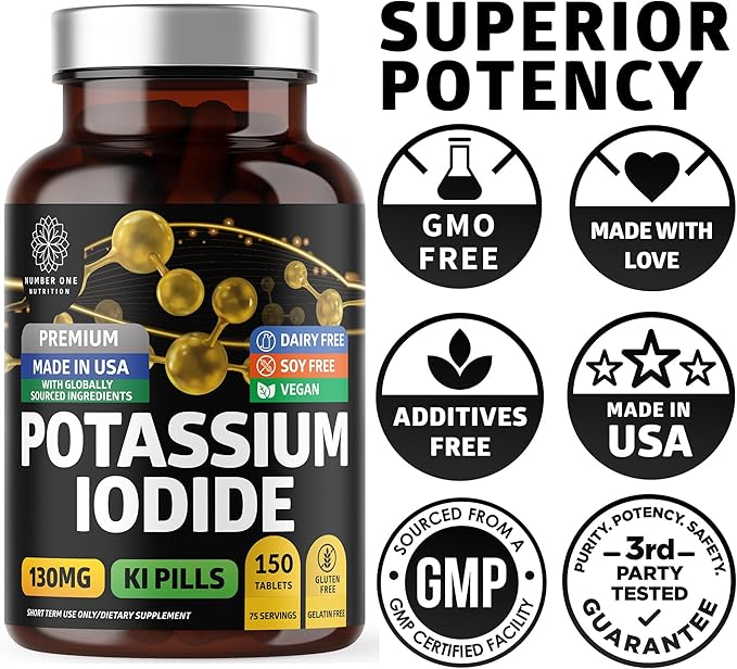 Premium Potassium Iodide Tablets, Natural KI Pills to Support Immunity, 130 mg per Serving, 150 Tablets