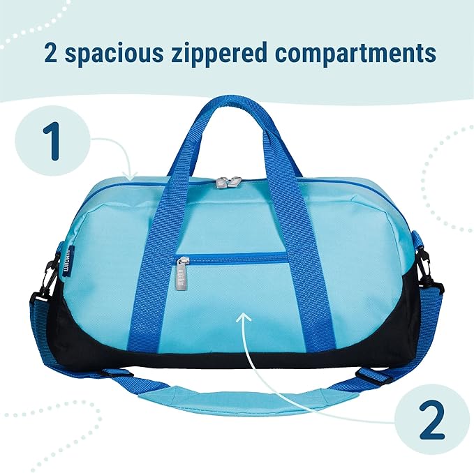 Wildkin Kids Overnighter Duffel Bag for Girls – Carry-On Size, Ideal for School & Sleepovers – Aqua
