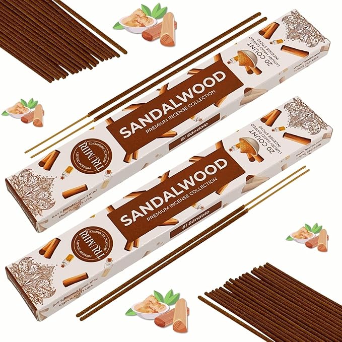 Sandalwood Incense Sticks - Incienso de Sándalo - Total 40 Insence-Sticks - Dual Pack of 20 Insense - Inciensos - Inscents - Natural Non Toxic Ingredients - Incents - Incence - Inscense - Insents