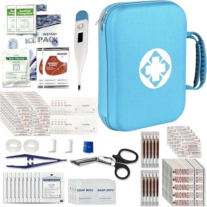 300PCS Home First Aid Kit for Hiking Car Home Emergency Kit First Aid Handheld Bag Multiple Purpose Case Outdoor Backpacking Gear for Disaster Preparedness Blue