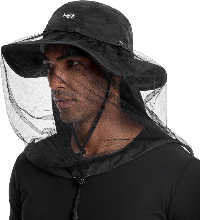 BASSDASH UPF 50+ Mosquito Sun Hat with Hidden Head Net and Neck Flap for Men Women Outdoor Fishing Hiking Camping FH16